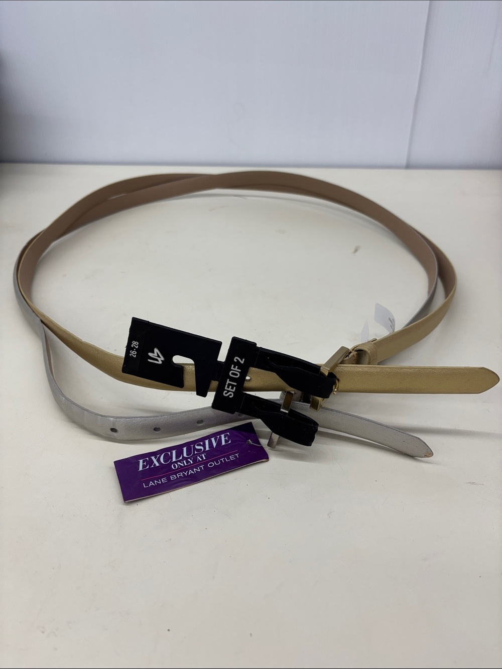 NWT Lane Bryant Set of 2 Skinny Belts - Gold & Silver